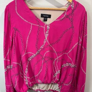 Karen Kane Hallie Chain Print Haute Pink Blouse